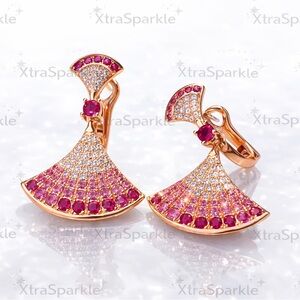 Pink and Gold Fan Earrings Gift for Her High Quality Jewelry